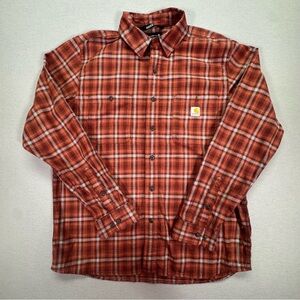 Carhartt Rugged Flex Flannel Shirt Men’s Large Orange Plaid Relaxed Fit